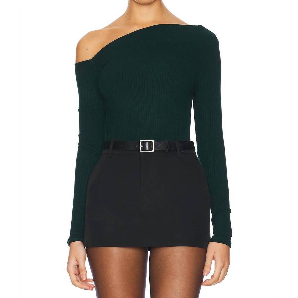 NEW MICHAEL LAUREN mapels long sleeve one shoulder top in evergreen